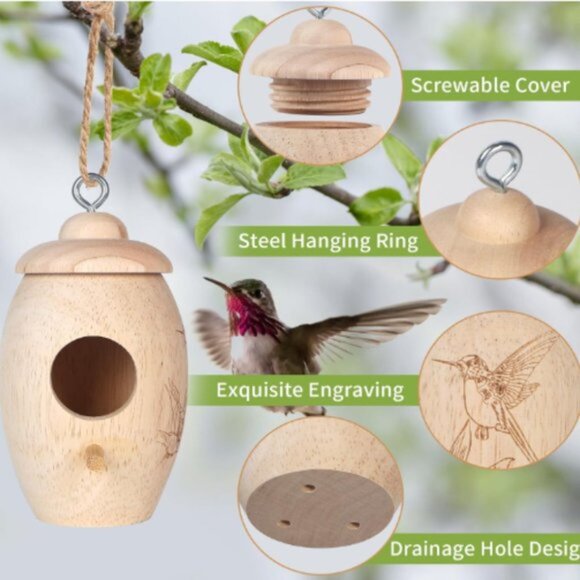 Wooden Hummingbird House for Outside Nesting - Picture 3 of 10